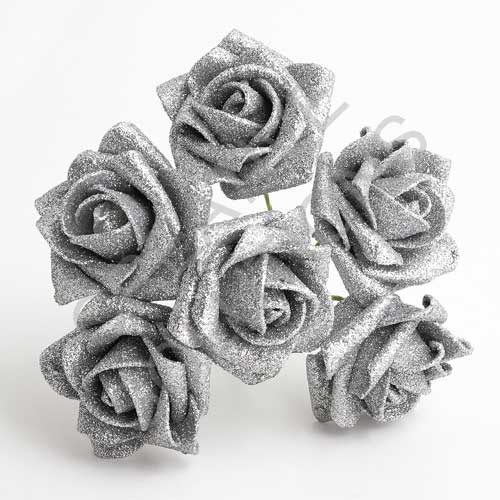 FR-0898 - Silver Glitter 5cm Colourfast Foam Roses